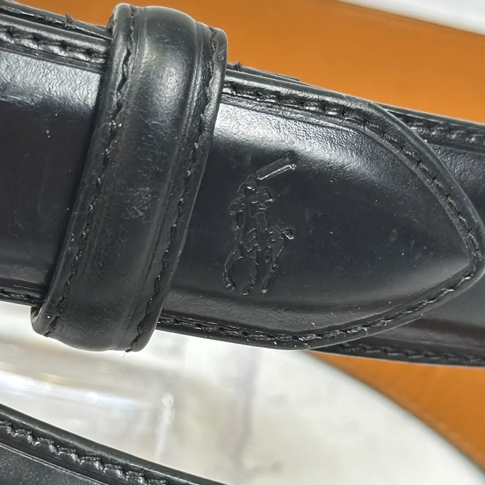 Polo Ralph Lauren Genuine Leather Belt Black with Brass Buckle Horse Logo